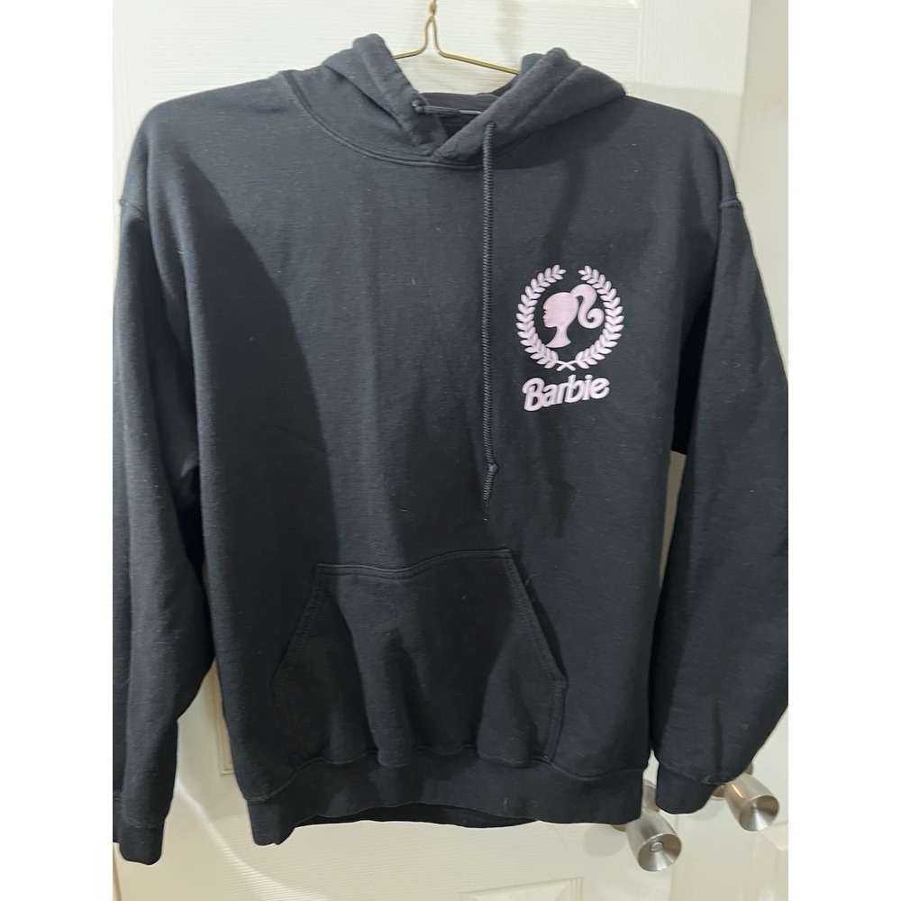 Barbie Long Sleeve Pullover Crew Neck Black Hooded Sweatshirt Medium Hybrid